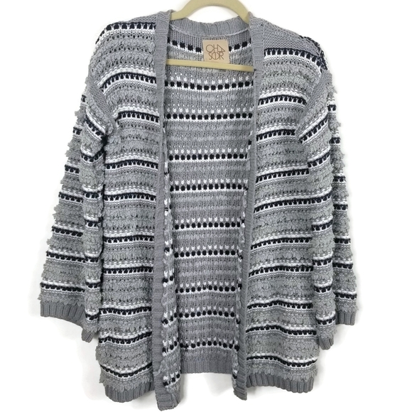 Chaser Shaggy Loop Knit Open Cardigan Striped XS Chaser Shaggy Loop Knit Open Cardigan Striped XS